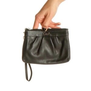 Coach Black Leather Pleated Wristlet Clutch Bag with Zip Closure